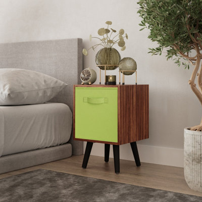 URBNLIVING 50cm Height Green 1-Drawer Cube Teak Shelving Unit with Scandinavian Black Legs