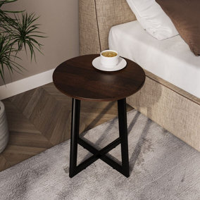 URBNLIVING 50cm Height Round MDF Coffee Side End Table with Steel Frame Legs Living Room Dark Walnut