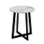 URBNLIVING 50cm Height Round MDF Coffee Side End Table with Steel Frame Legs Living Room White Marble