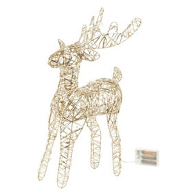 URBNLIVING 50cm LED Light Up Reindeer Gold Pearl Plastic Rattan Wire Frame Christmas Home Decorations