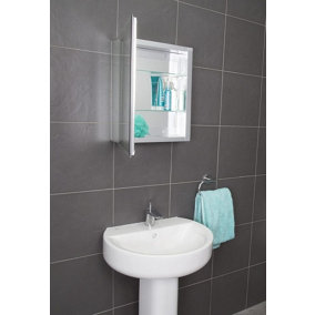 URBNLIVING 510cm Height 1 Door 2 Glass Shelves Bathroom Aluminium Cabinet Mirror Surface Mount