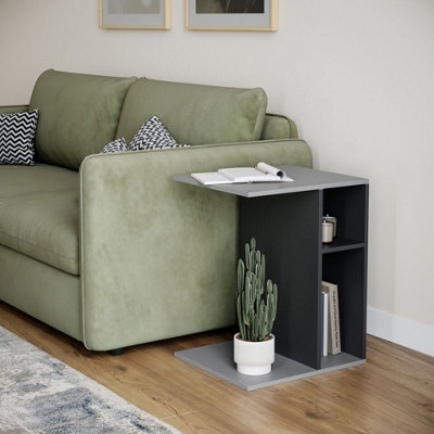 URBNLIVING 51cm Height Grey & Black C-Shape Side Wooden End Coffee Bedside Nightstand Laptop Table