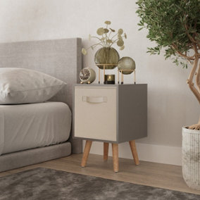 URBNLIVING 51cm Height Grey Wooden Cube Storage Bookcase Beech Legs Bedroom Bedside with Beige Inserts