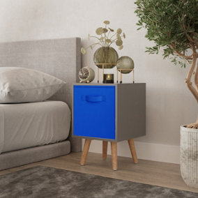 URBNLIVING 51cm Height Grey Wooden Cube Storage Bookcase Beech Legs Bedroom Bedside with Dark Blue Inserts