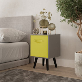 URBNLIVING 51cm Height Grey Wooden Cube Storage Bookcase Black Legs Bedroom Bedside with Yellow Inserts