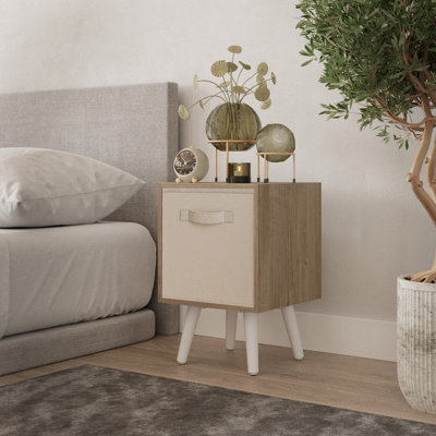 URBNLIVING 51cm Height Oak Wooden Cube Storage Bookcase Beige Inserts Scandinavian White Legs