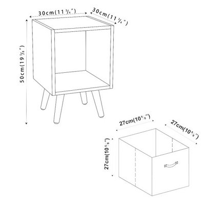 URBNLIVING 51cm Height Oak Wooden Cube Storage Bookcase Beige Inserts Scandinavian White Legs