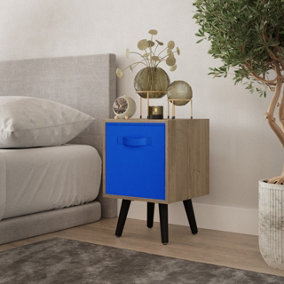 URBNLIVING 51cm Height Oak Wooden Cube Storage Bookcase Dark Blue Inserts Scandinavian Black Legs
