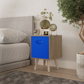 URBNLIVING 51cm Height Oak Wooden Cube Storage Bookcase Dark Blue Inserts Scandinavian Pine Legs