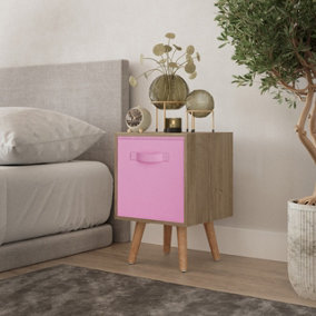 URBNLIVING 51cm Height Oak Wooden Cube Storage Bookcase Light Pink Inserts Scandinavian Beech Legs