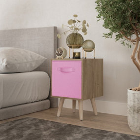 URBNLIVING 51cm Height Oak Wooden Cube Storage Bookcase Light Pink Inserts Scandinavian Pine Legs