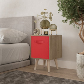 URBNLIVING 51cm Height Oak Wooden Cube Storage Bookcase Red Inserts Scandinavian Pine Legs