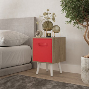 URBNLIVING 51cm Height Oak Wooden Cube Storage Bookcase Red Inserts Scandinavian White Legs