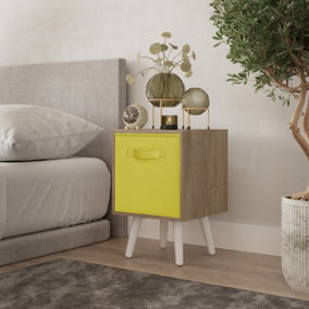 URBNLIVING 51cm Height Oak Wooden Cube Storage Bookcase Yellow Inserts Scandinavian White Legs