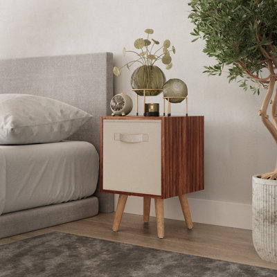 URBNLIVING 51cm Height Teak Wooden Cube Storage Bookcase Beech Legs Bedroom with Beige Inserts