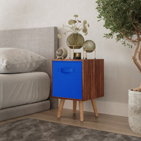 URBNLIVING 51cm Height Teak Wooden Cube Storage Bookcase Beech Legs Bedroom with Dark Blue Inserts