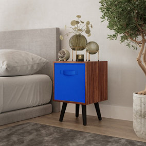 URBNLIVING 51cm Height Teak Wooden Cube Storage Bookcase Black Legs Bedroom with Dark Blue Inserts