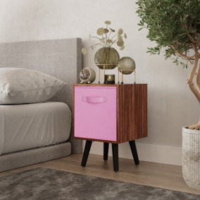 URBNLIVING 51cm Height Teak Wooden Cube Storage Bookcase Light Pink Inserts Scandinavian Black Legs
