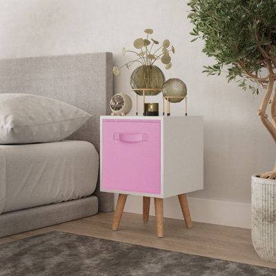 URBNLIVING 51cm Height White Wooden Cube Storage Bookcase Beech Legs with Light Pink Inserts