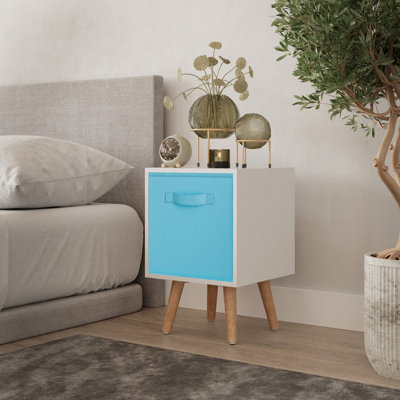URBNLIVING 51cm Height White Wooden Cube Storage Bookcase Beech Legs with Sky Blue Inserts