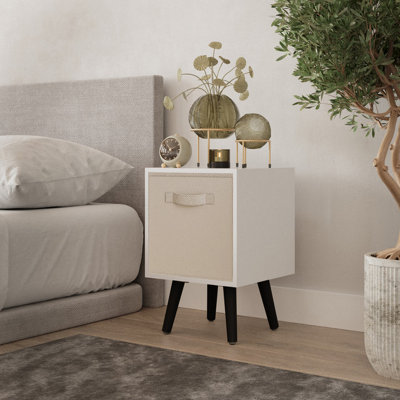 URBNLIVING 51cm Height White Wooden Cube Storage Bookcase Black Legs  with Beige Inserts