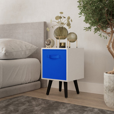 URBNLIVING 51cm Height White Wooden Cube Storage Bookcase Black Legs with Dark Blue Inserts