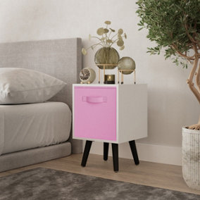 URBNLIVING 51cm Height White Wooden Cube Storage Bookcase Black Legs  with Light Pink Inserts