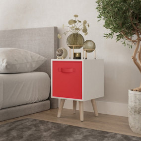URBNLIVING 51cm Height White Wooden Cube Storage Bookcase Pine Legs Bedroom Bedside with Red Inserts