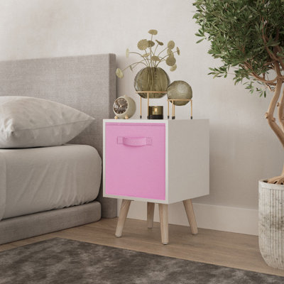 URBNLIVING 51cm Height White Wooden Cube Storage Bookcase Pine Legs Light Pink Inserts