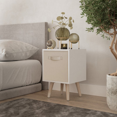 URBNLIVING 51cm Height White Wooden Cube Storage Bookcase Pine Legs with Beige Inserts