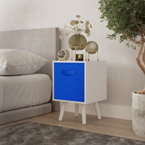 URBNLIVING 51cm Height White Wooden Cube Storage Bookcase White Legs with Dark Blue Inserts