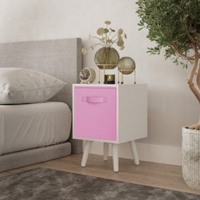 URBNLIVING 51cm Height White Wooden Cube Storage Bookcase White Legs with Light Pink Inserts