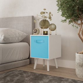 URBNLIVING 51cm Height White Wooden Cube Storage Bookcase White Legs with Sky Blue Inserts