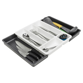 URBNLIVING 51cm Width Extendable Plastic Cutlery Drawer Tray Kitchen Organiser Utensil Storage Holder Black