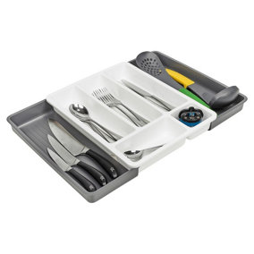 URBNLIVING 51cm Width Extendable Plastic Cutlery Drawer Tray Kitchen Organiser Utensil Storage Holder Grey