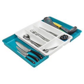 URBNLIVING 51cm Width Extendable Plastic Cutlery Drawer Tray Kitchen Organiser Utensil Storage Holder Teal