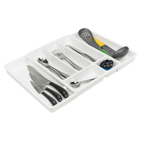 URBNLIVING 51cm Width Extendable Plastic Cutlery Drawer Tray Kitchen Organiser Utensil Storage Holder White