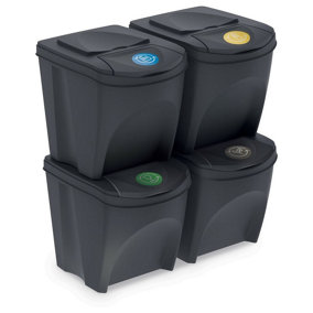 URBNLIVING 52 cm 34 x 25L Large Anthracite Stackable Kitchen Food Recycling Sorting Plastic Waste Bins Lids
