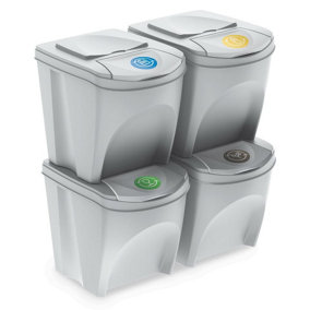 URBNLIVING 52 cm 34 x 25L Large White Stackable Kitchen Food Recycling Sorting Plastic Waste Bins Lids