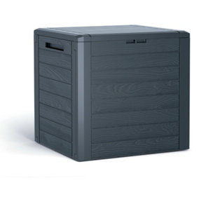 URBNLIVING 52cm Height 140L Anthracite Wood Design Outdoor Storage Box Garden Patio Plastic Chest Lid Container Tool