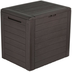 URBNLIVING 52cm Height 140L Umber Wood Design Outdoor Storage Box Garden Patio Plastic Chest Lid Container Tool