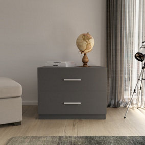 URBNLIVING 52cm Height Grey 2 Drawer Wooden Chest Cabinet Modern Storage Cupboard Wide