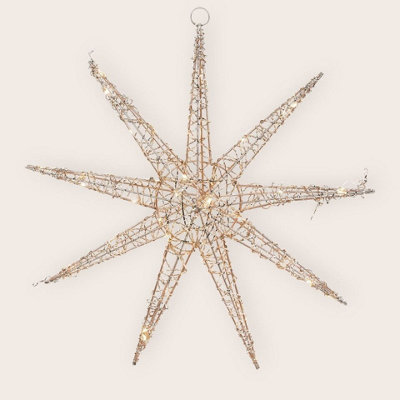 URBNLIVING 52cm Width Hanging Gold Snowflake Christmas Star Decoration LED lights