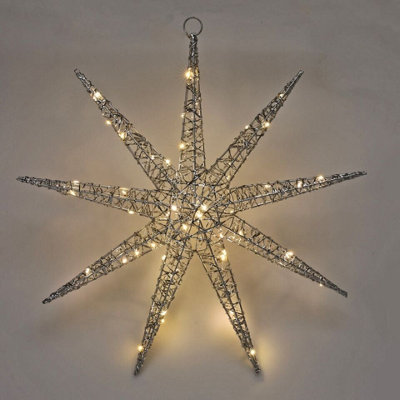 URBNLIVING 52cm Width Hanging Silver Snowflake Christmas Star Decoration LED lights