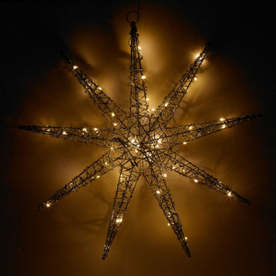 URBNLIVING 52cm Width Hanging Silver Snowflake Christmas Star Decoration LED lights