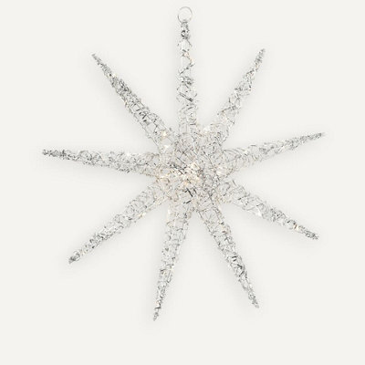 URBNLIVING 52cm Width Hanging Silver Snowflake Christmas Star Decoration LED lights