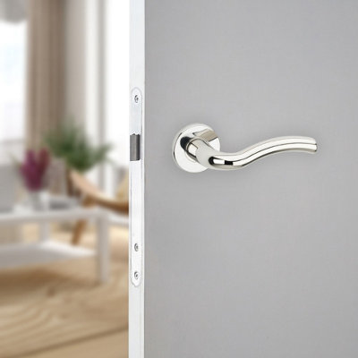 URBNLIVING 52mm Diameter 2 Pcs Algrave Metal & Polished Nickel Lever Latch Door Handles Set