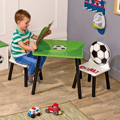 URBNLIVING 53cm Height Kids Wooden Table & 2 Chairs Football Themed Toddlers Junior Play Desk Set