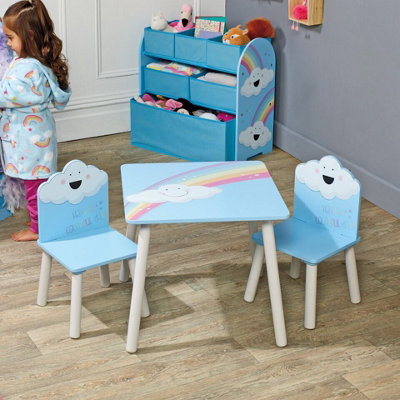 URBNLIVING 53cm Height Kids Wooden Table & 2 Chairs Rainbow Themed Toddlers Junior Play Desk Set