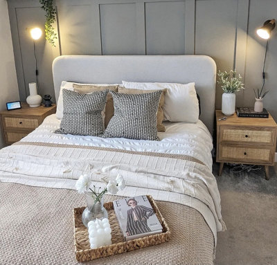 URBNLIVING 54.5cm Height Rattan 2-Drawer Scandi Leg Bedside